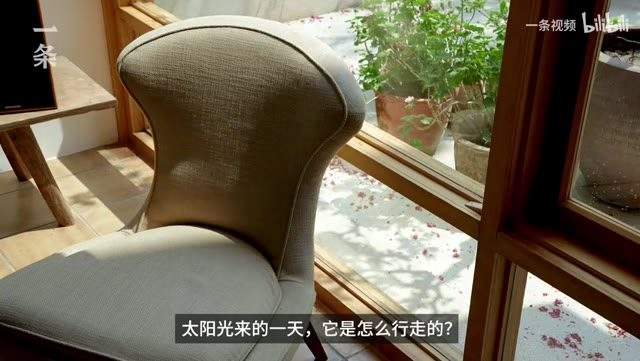 视频帧：一条《谢柯的家》，窗边布艺椅上落满阳光，字幕'太阳光来的一天，它是怎么行走的？'